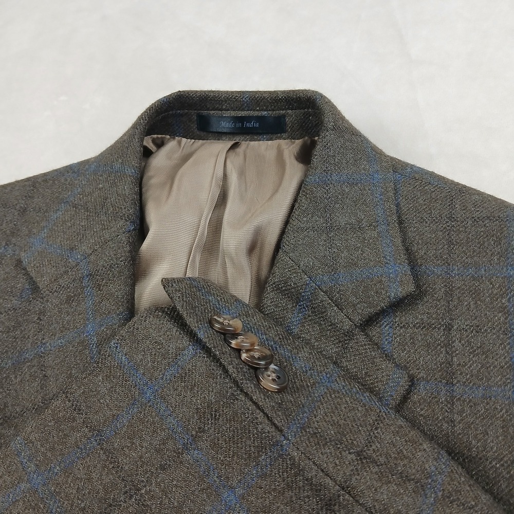 Michael Kors 38R Mens Blazer Brown Blue Plaid 19x31 Wool